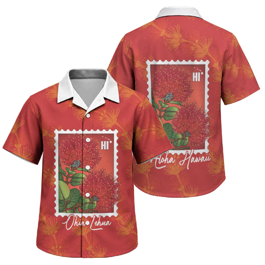Aloha Hawaii Ohia Lehua Family Matching Long Sleeve Bodycon Dress and Hawaiian Shirt Hawaiian Lei Stylized Stamp LT14 Son's Shirt Red - Polynesian Pride