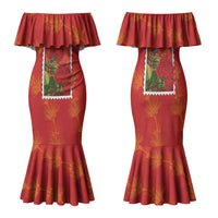 Aloha Hawaii Ohia Lehua Family Matching Mermaid Dress and Hawaiian Shirt Hawaiian Lei Stylized Stamp LT14 Mom's Dress Red - Polynesian Pride