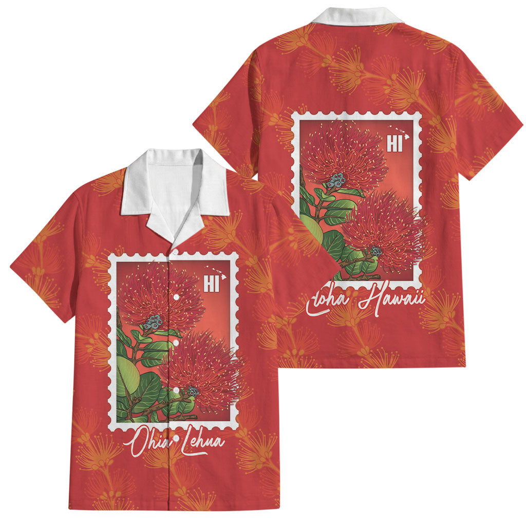 Aloha Hawaii Ohia Lehua Family Matching Mermaid Dress and Hawaiian Shirt Hawaiian Lei Stylized Stamp LT14 Dad's Shirt - Short Sleeve Red - Polynesian Pride