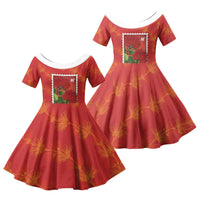 Aloha Hawaii Ohia Lehua Family Matching Mermaid Dress and Hawaiian Shirt Hawaiian Lei Stylized Stamp LT14 Daughter's Dress Red - Polynesian Pride