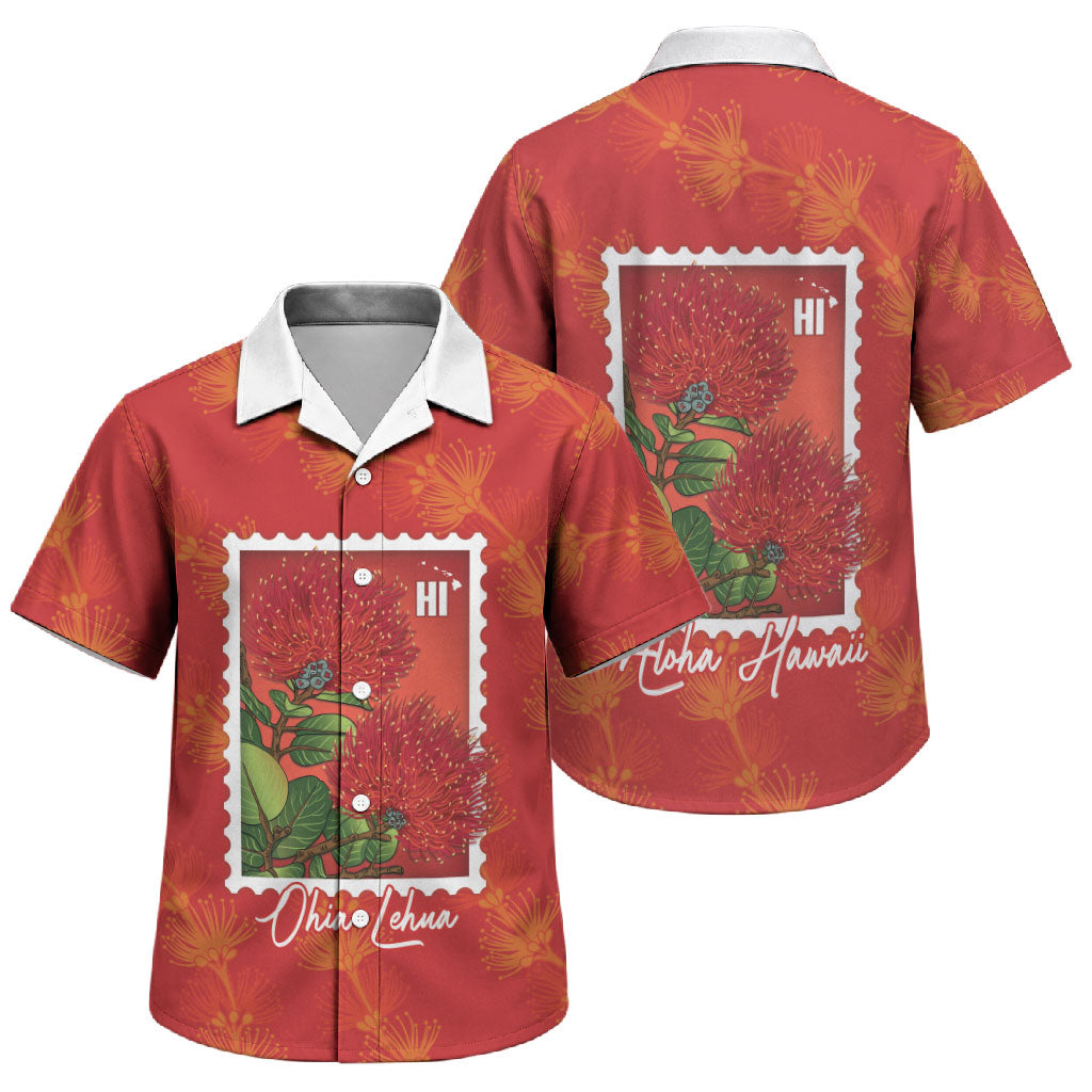 Aloha Hawaii Ohia Lehua Family Matching Off The Shoulder Long Sleeve Dress and Hawaiian Shirt Hawaiian Lei Stylized Stamp LT14 Son's Shirt Red - Polynesian Pride