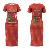 Aloha Hawaii Ohia Lehua Family Matching Short Sleeve Bodycon Dress and Hawaiian Shirt Hawaiian Lei Stylized Stamp LT14 Mom's Dress Red - Polynesian Pride