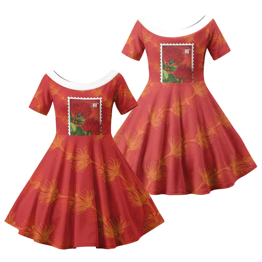 Aloha Hawaii Ohia Lehua Family Matching Short Sleeve Bodycon Dress and Hawaiian Shirt Hawaiian Lei Stylized Stamp LT14 Daughter's Dress Red - Polynesian Pride