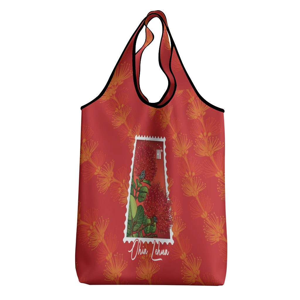 Aloha Hawaii Ohia Lehua Grocery Bag Hawaiian Lei Stylized Stamp