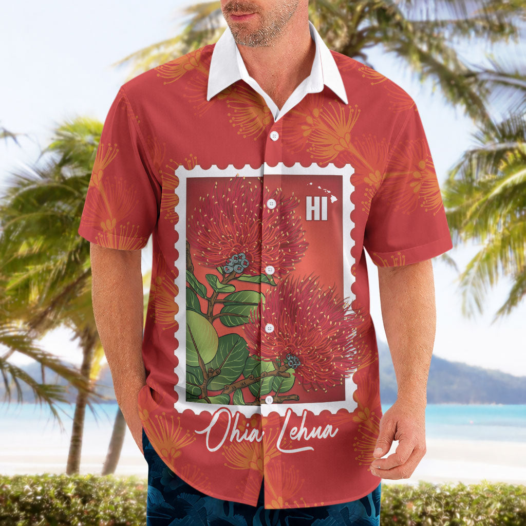 Aloha Hawaii Ohia Lehua Hawaiian Shirt Hawaiian Lei Stylized Stamp