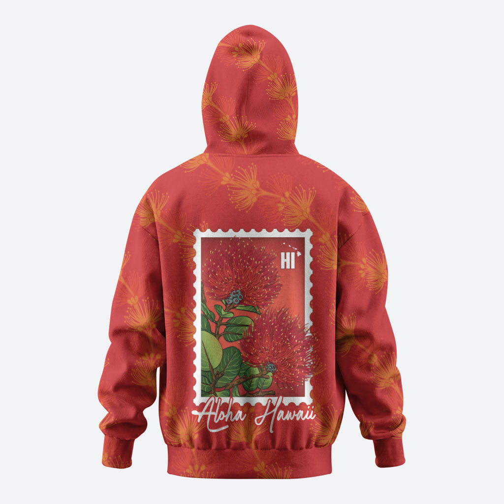 Aloha Hawaii Ohia Lehua Hoodie Hawaiian Lei Stylized Stamp