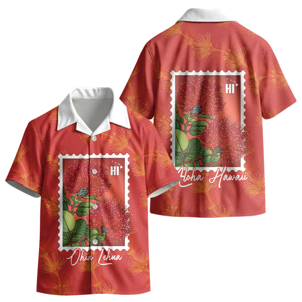 Aloha Hawaii Ohia Lehua Kid Hawaiian Shirt Hawaiian Lei Stylized Stamp