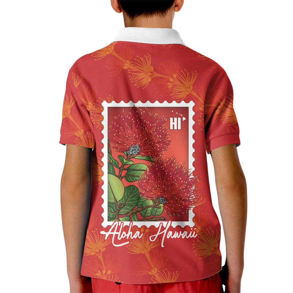 Aloha Hawaii Ohia Lehua Kid Polo Shirt Hawaiian Lei Stylized Stamp