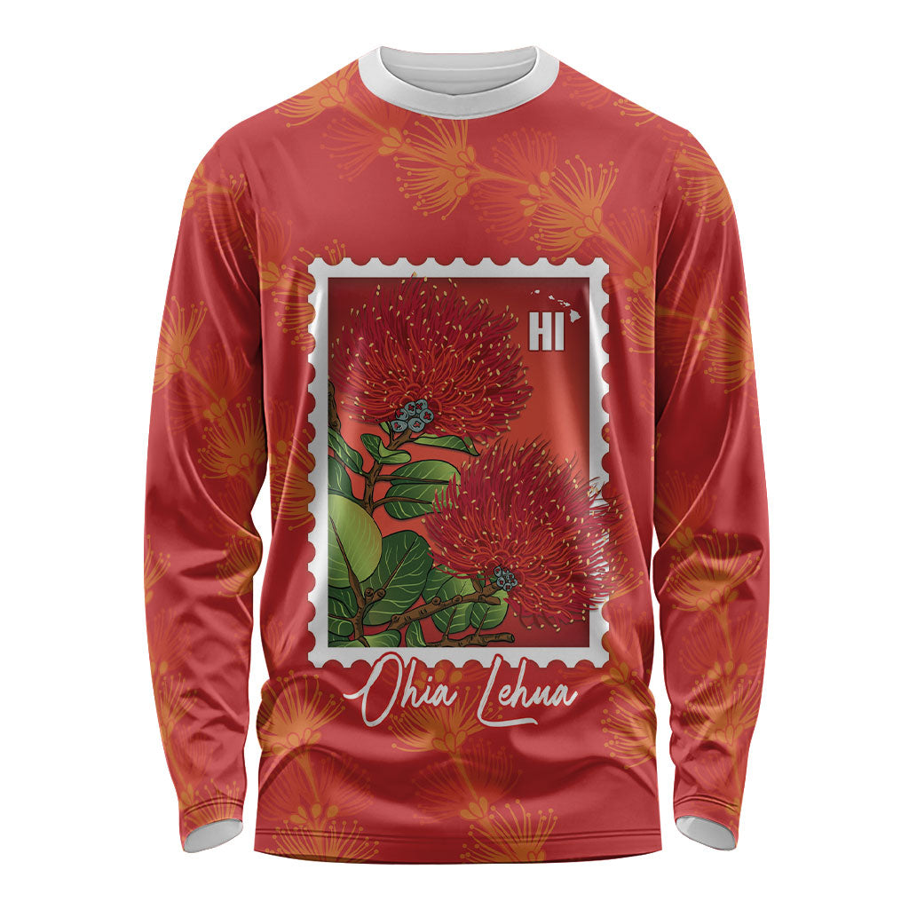 Aloha Hawaii Ohia Lehua Long Sleeve Shirt Hawaiian Lei Stylized Stamp