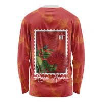 Aloha Hawaii Ohia Lehua Long Sleeve Shirt Hawaiian Lei Stylized Stamp