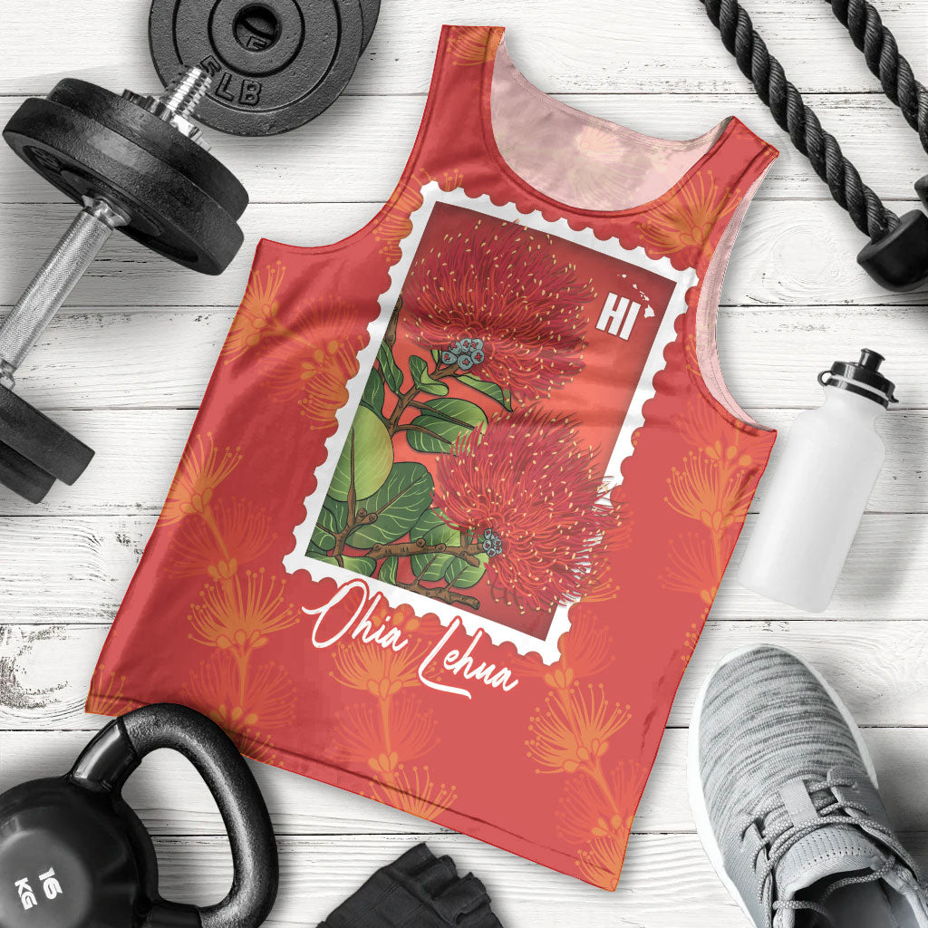 Aloha Hawaii Ohia Lehua Men Tank Top Hawaiian Lei Stylized Stamp