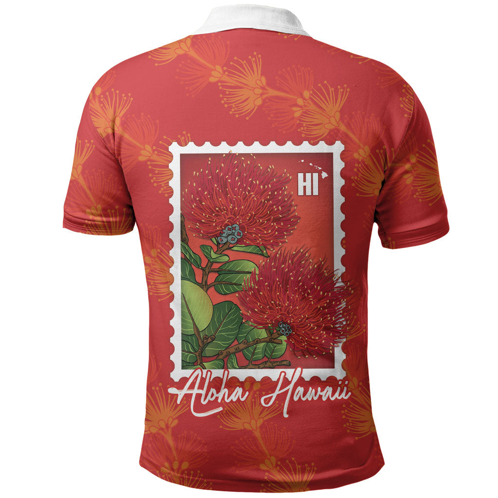Aloha Hawaii Ohia Lehua Polo Shirt Hawaiian Lei Stylized Stamp