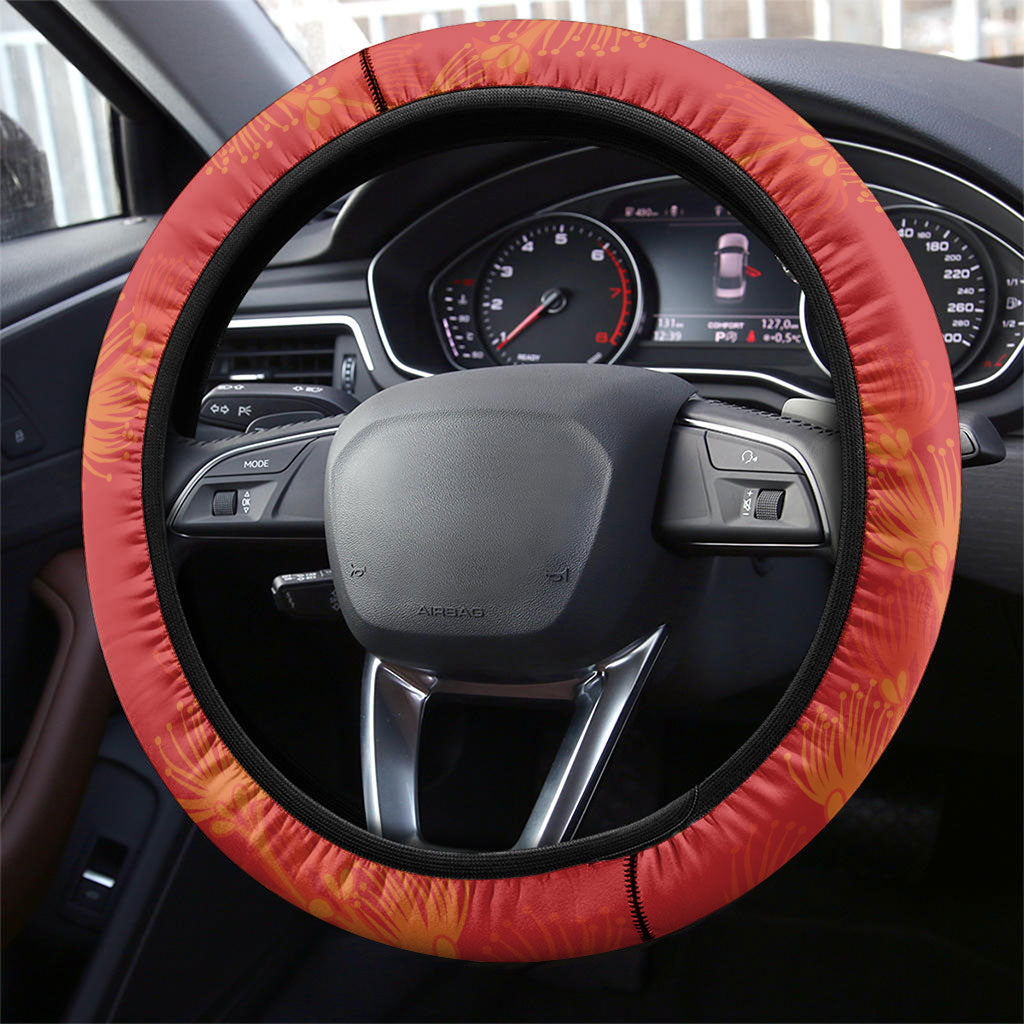 Aloha Hawaii Ohia Lehua Steering Wheel Cover Hawaiian Lei Stylized Stamp