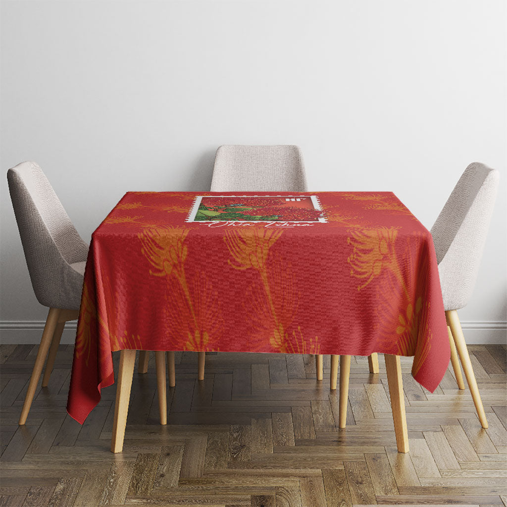 Aloha Hawaii Ohia Lehua Tablecloth Hawaiian Lei Stylized Stamp