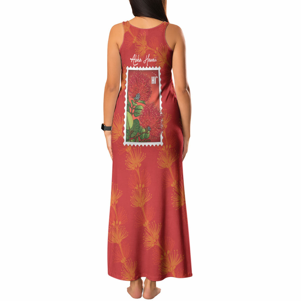 Aloha Hawaii Ohia Lehua Tank Maxi Dress Hawaiian Lei Stylized Stamp