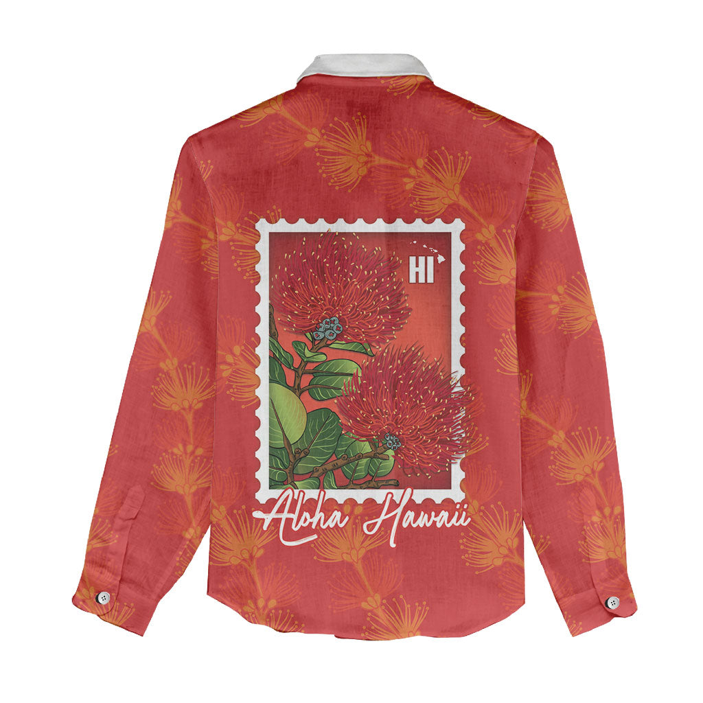 Aloha Hawaii Ohia Lehua Women Casual Shirt Hawaiian Lei Stylized Stamp