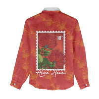 Aloha Hawaii Ohia Lehua Women Casual Shirt Hawaiian Lei Stylized Stamp