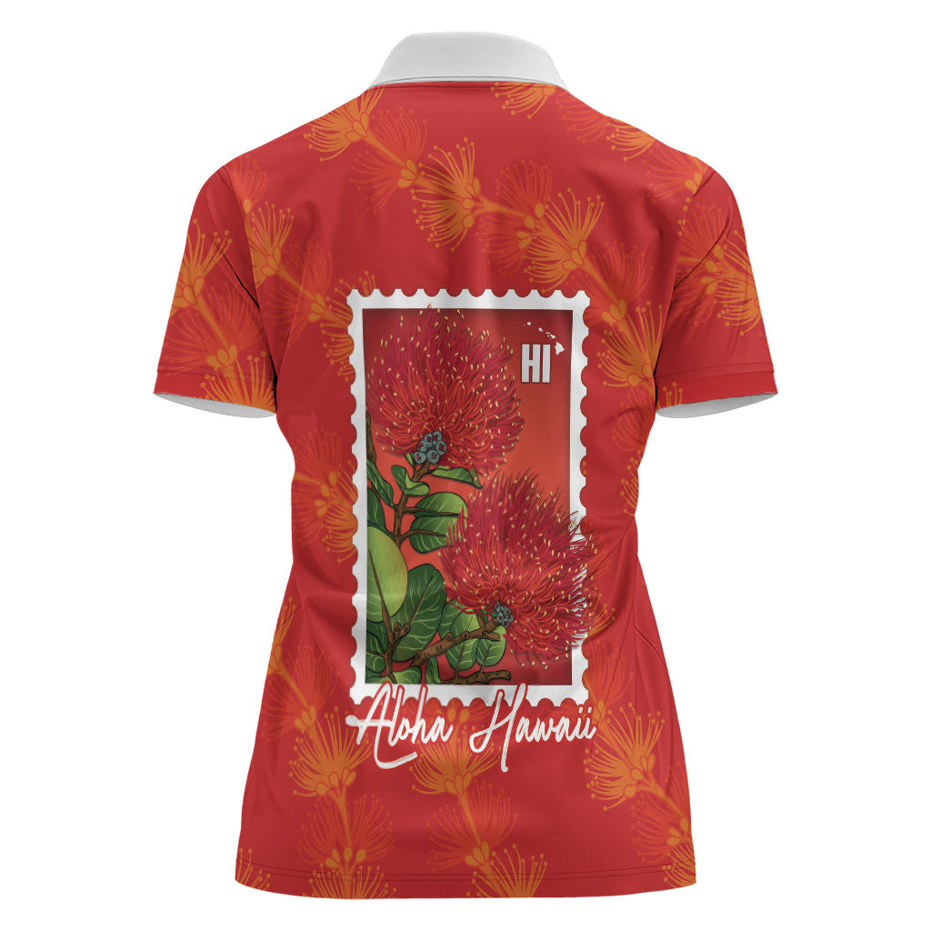 Aloha Hawaii Ohia Lehua Women Polo Shirt Hawaiian Lei Stylized Stamp