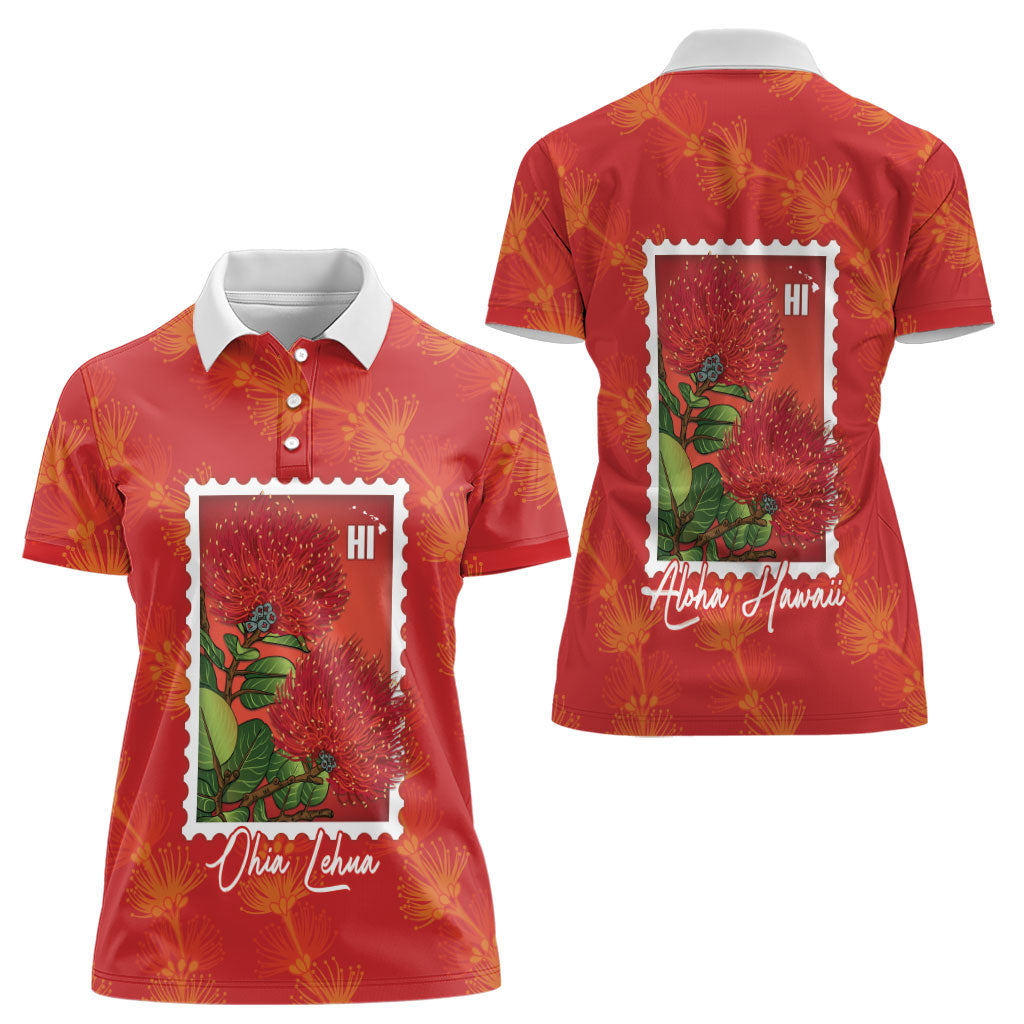 Aloha Hawaii Ohia Lehua Women Polo Shirt Hawaiian Lei Stylized Stamp