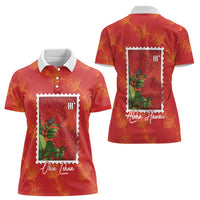 Aloha Hawaii Ohia Lehua Women Polo Shirt Hawaiian Lei Stylized Stamp