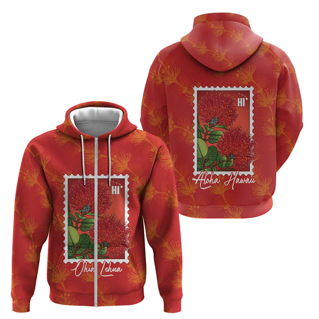 Aloha Hawaii Ohia Lehua Zip Hoodie Hawaiian Lei Stylized Stamp