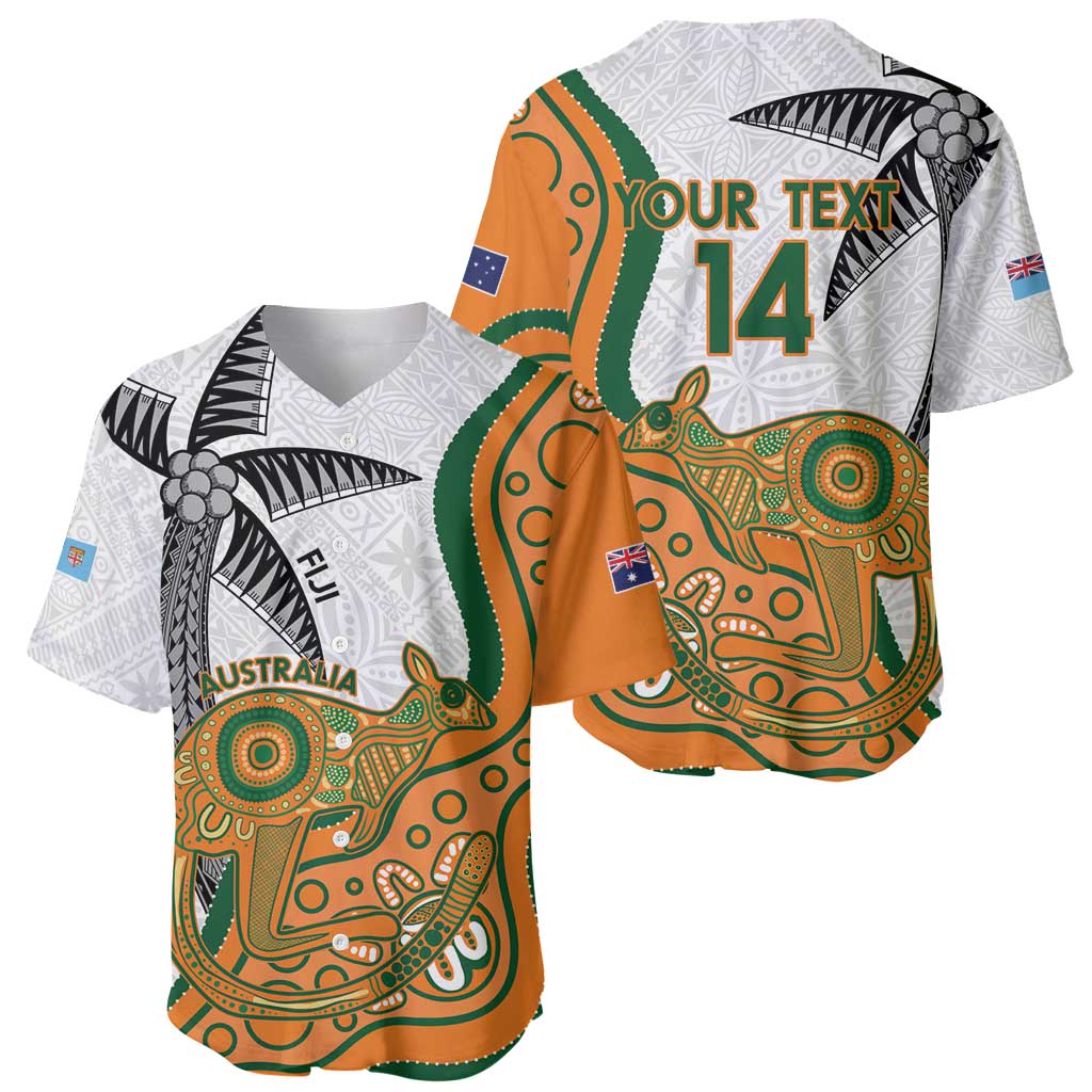 Custom Fiji And Australia Rugby Baseball Jersey Fijian Palm Tree Mix Aussie Kangaroo