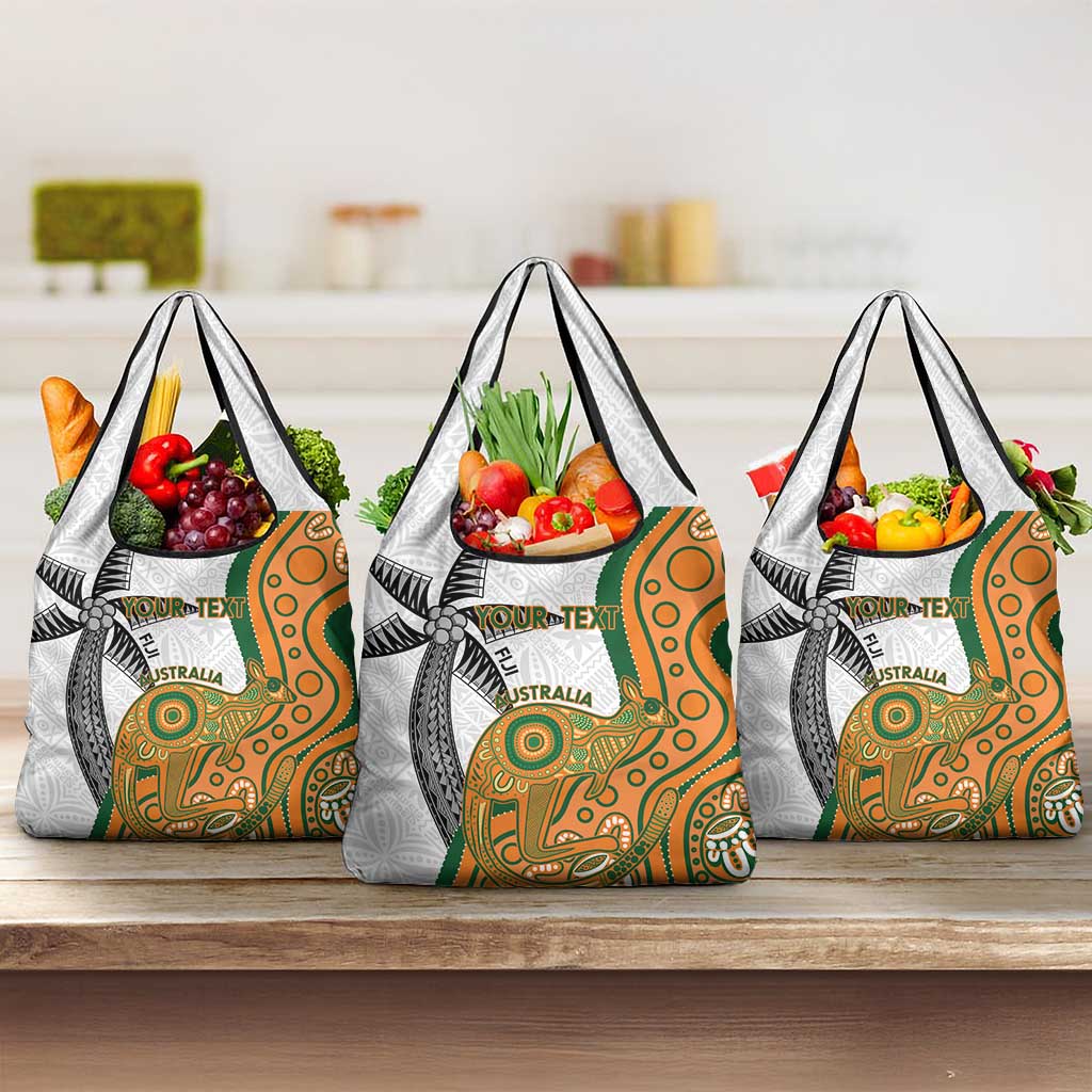 Custom Fiji And Australia Rugby Grocery Bag Fijian Palm Tree Mix Aussie Kangaroo