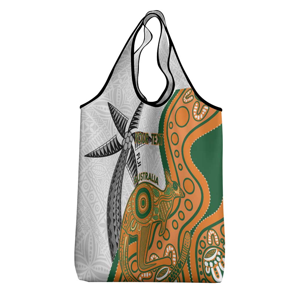 Custom Fiji And Australia Rugby Grocery Bag Fijian Palm Tree Mix Aussie Kangaroo
