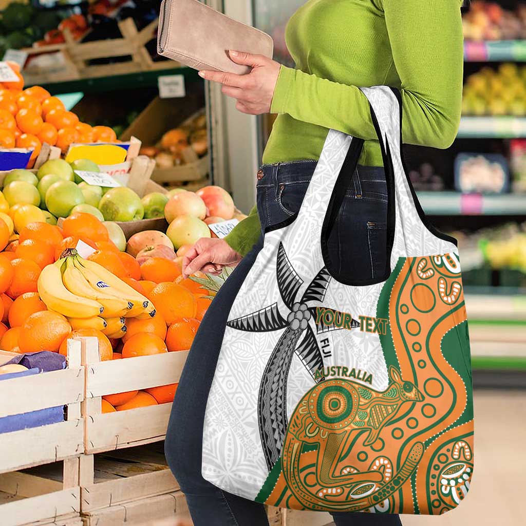 Custom Fiji And Australia Rugby Grocery Bag Fijian Palm Tree Mix Aussie Kangaroo