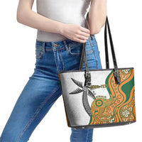 Custom Fiji And Australia Rugby Leather Tote Bag Fijian Palm Tree Mix Aussie Kangaroo