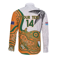 Custom Fiji And Australia Rugby Long Sleeve Button Shirt Fijian Palm Tree Mix Aussie Kangaroo