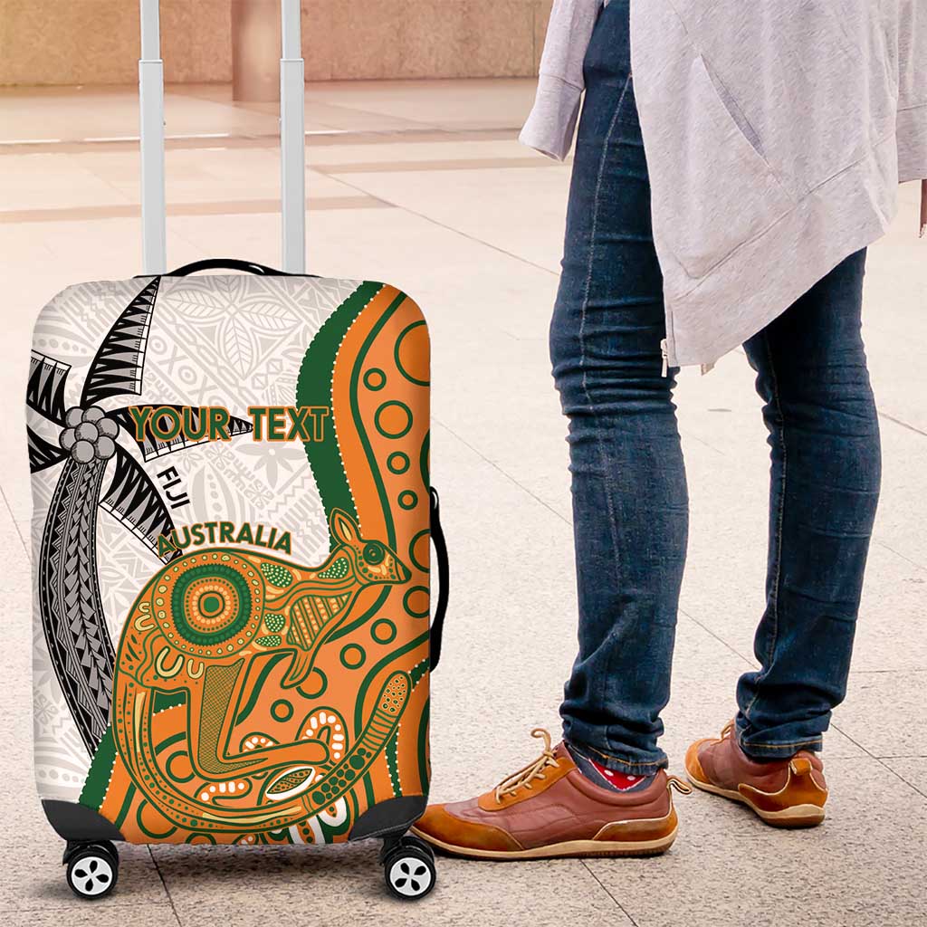 Custom Fiji And Australia Rugby Luggage Cover Fijian Palm Tree Mix Aussie Kangaroo LT14 Gold - Polynesian Pride