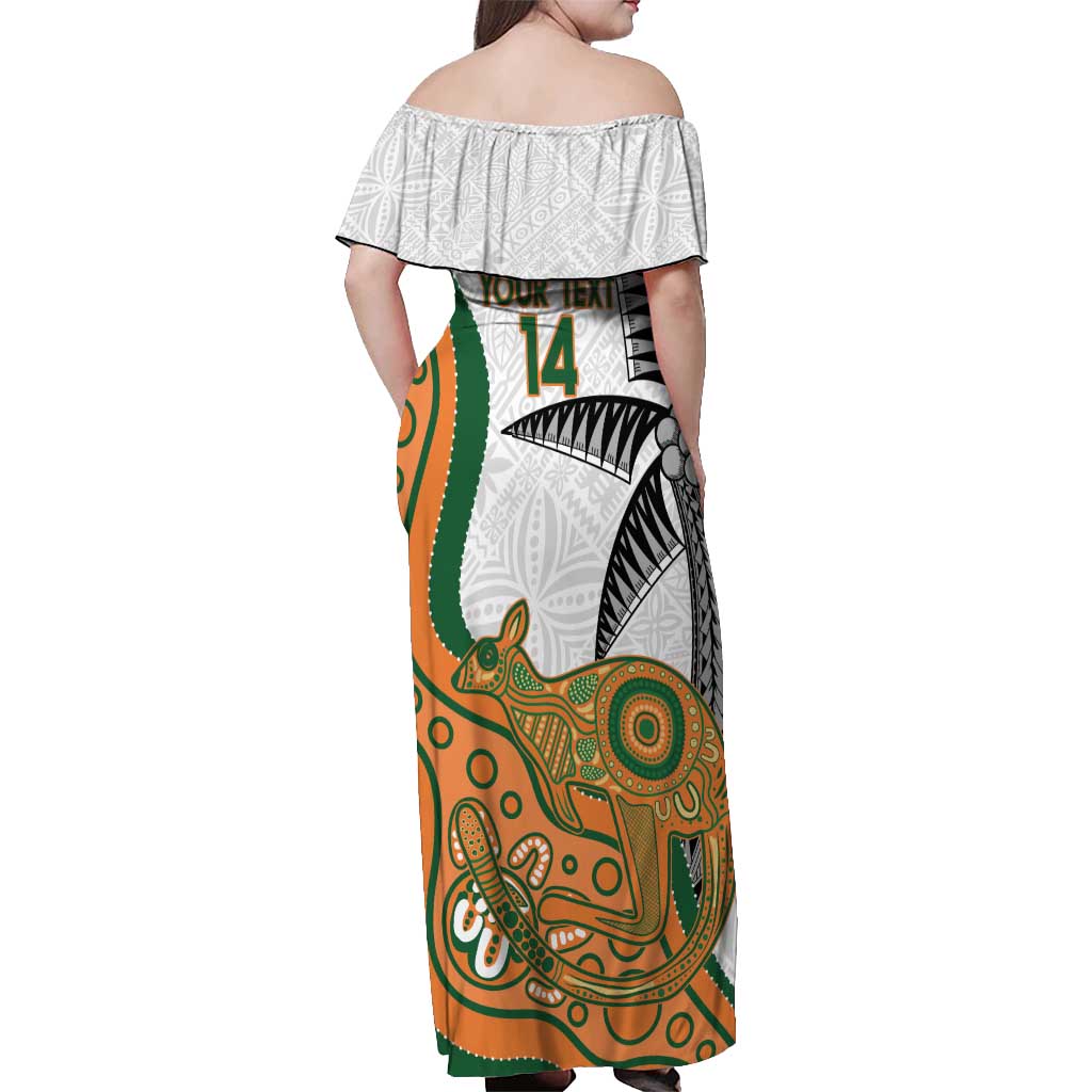 Custom Fiji And Australia Rugby Off Shoulder Maxi Dress Fijian Palm Tree Mix Aussie Kangaroo LT14 - Polynesian Pride