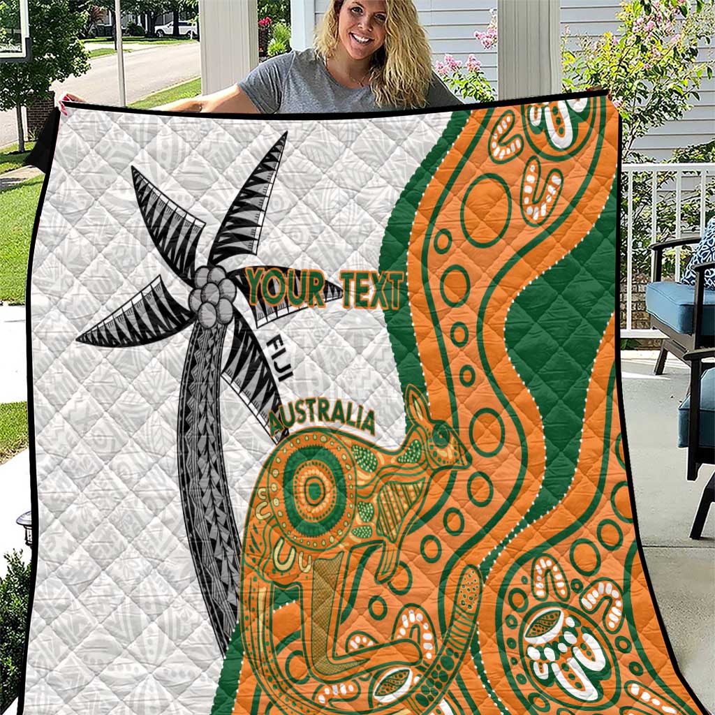 Custom Fiji And Australia Rugby Quilt Fijian Palm Tree Mix Aussie Kangaroo LT14 Gold - Polynesian Pride