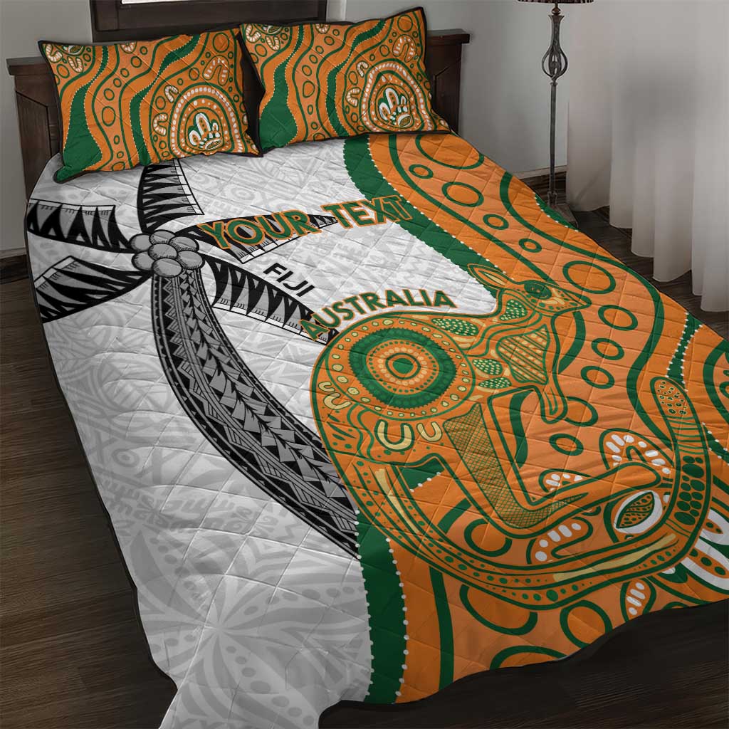 Custom Fiji And Australia Rugby Quilt Bed Set Fijian Palm Tree Mix Aussie Kangaroo LT14 Gold - Polynesian Pride