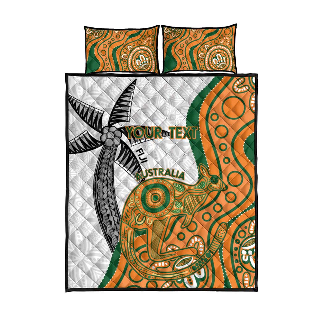Custom Fiji And Australia Rugby Quilt Bed Set Fijian Palm Tree Mix Aussie Kangaroo