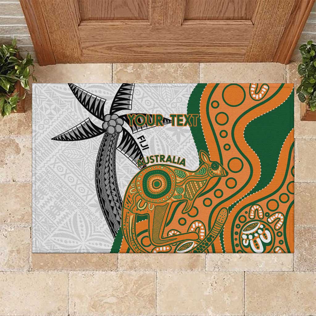 Custom Fiji And Australia Rugby Rubber Doormat Fijian Palm Tree Mix Aussie Kangaroo LT14 Gold - Polynesian Pride