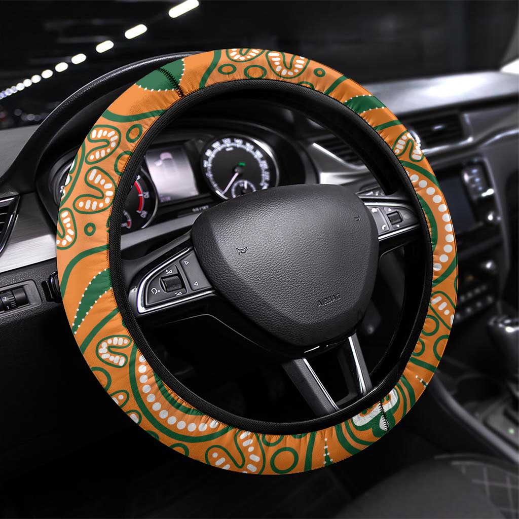 Fiji And Australia Rugby Steering Wheel Cover Fijian Palm Tree Mix Aussie Kangaroo LT14 Universal Fit Gold - Polynesian Pride
