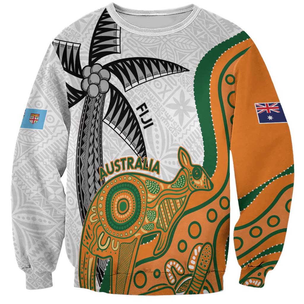 Custom Fiji And Australia Rugby Sweatshirt Fijian Palm Tree Mix Aussie Kangaroo LT14 Unisex Gold - Polynesian Pride