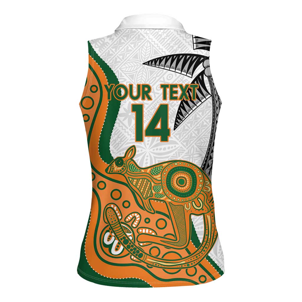 Custom Fiji And Australia Rugby Women Sleeveless Polo Shirt Fijian Palm Tree Mix Aussie Kangaroo