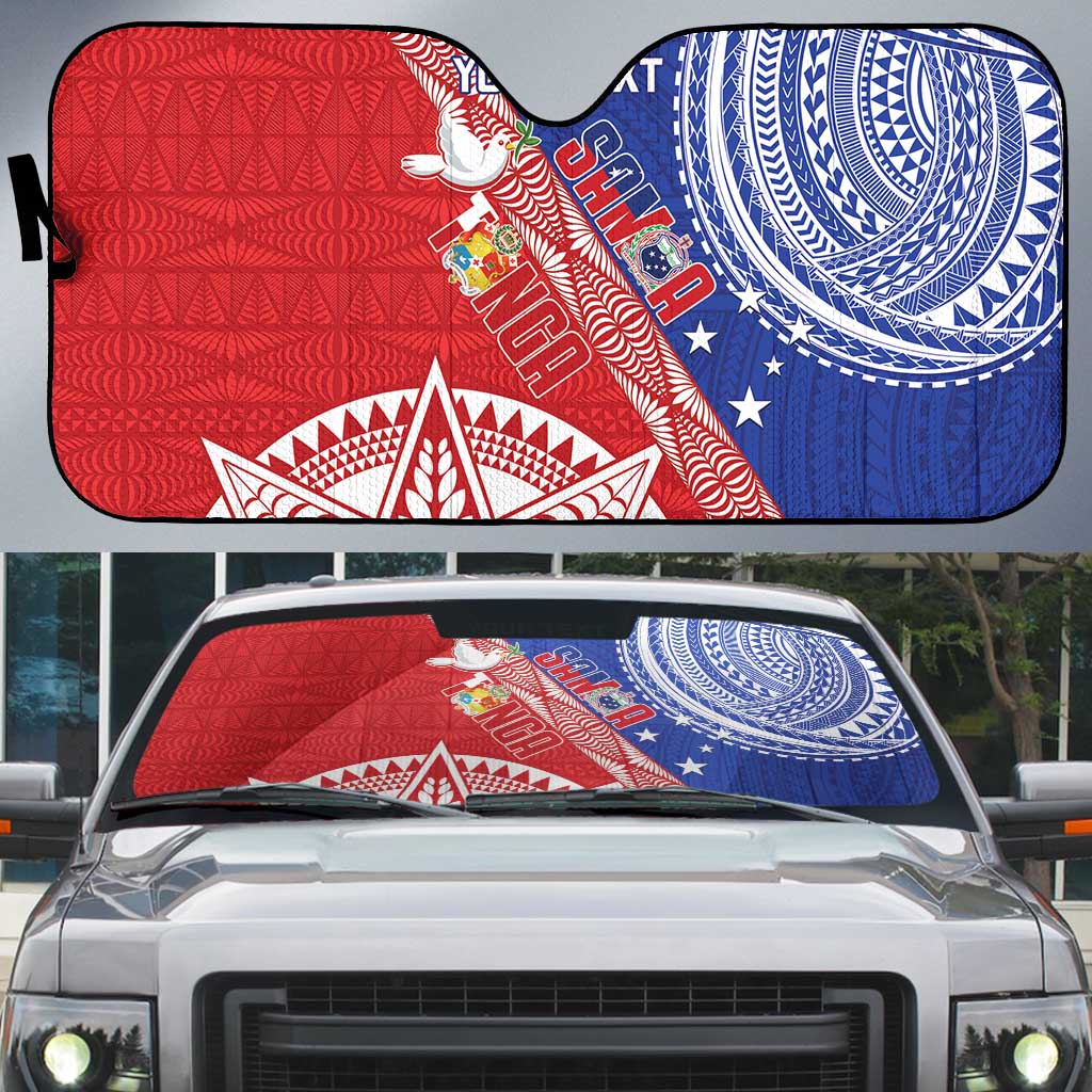 Tonga and Samoa Rugby Custom Auto Sun Shade Ikale Tahi Manu Samoa Together - Polynesian Pride