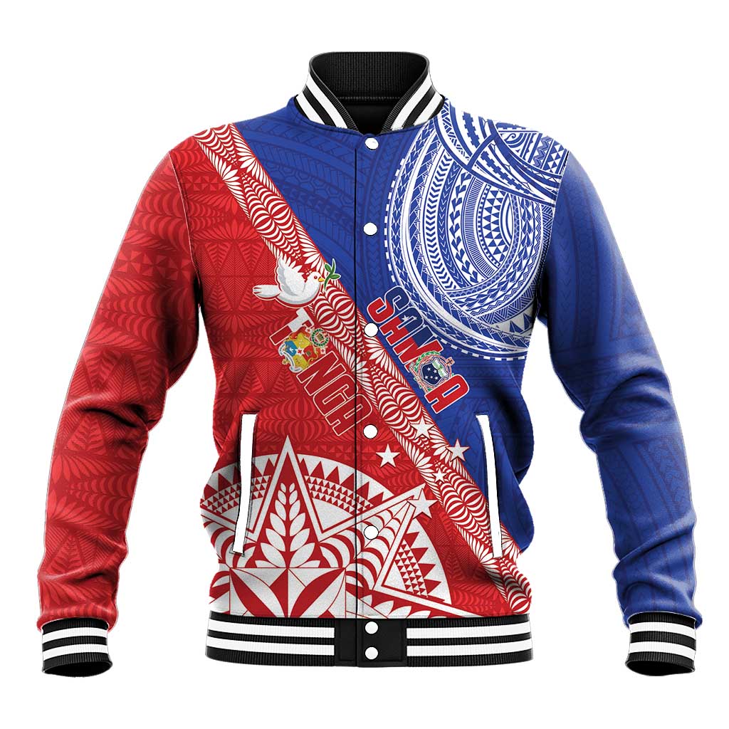 Tonga and Samoa Rugby Custom Baseball Jacket Ikale Tahi Manu Samoa Together - Polynesian Pride