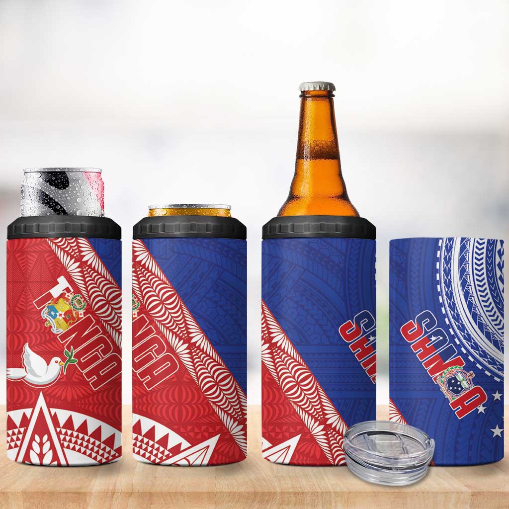 Tonga and Samoa Rugby 4 in 1 Can Cooler Tumbler Ikale Tahi Manu Samoa Together - Polynesian Pride