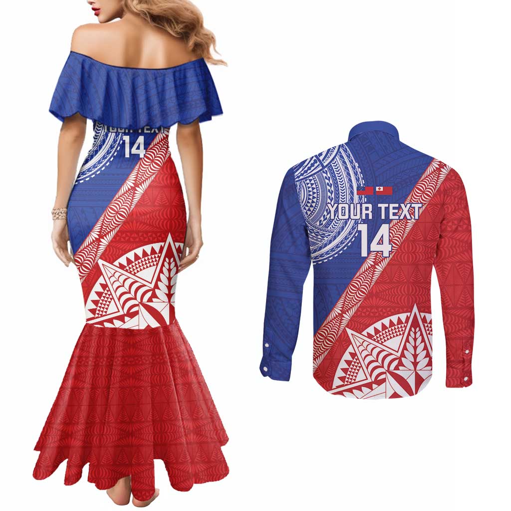 Tonga and Samoa Rugby Custom Couples Matching Mermaid Dress and Long Sleeve Button Shirt Ikale Tahi Manu Samoa Together - Polynesian Pride