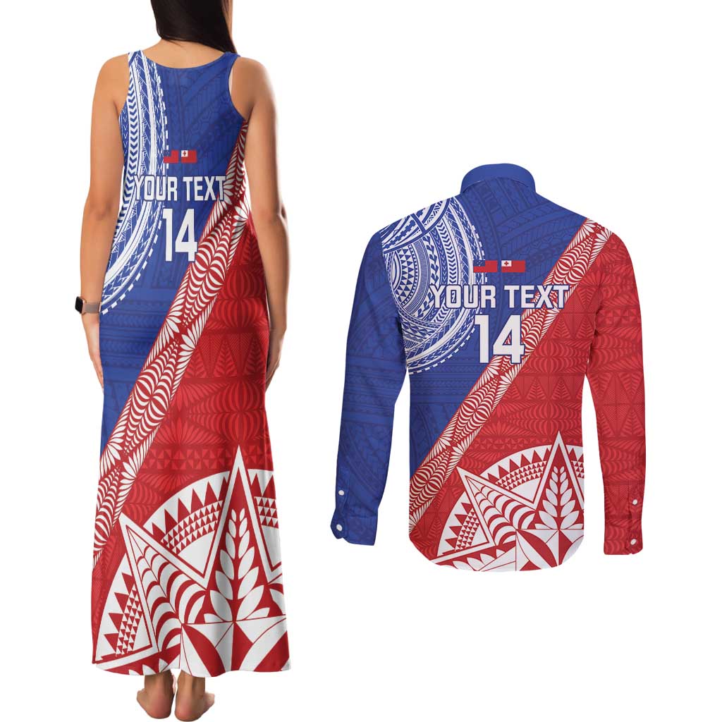 Tonga and Samoa Rugby Custom Couples Matching Tank Maxi Dress and Long Sleeve Button Shirt Ikale Tahi Manu Samoa Together - Polynesian Pride