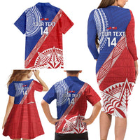 Tonga and Samoa Rugby Custom Family Matching Long Sleeve Bodycon Dress and Hawaiian Shirt Ikale Tahi Manu Samoa Together - Polynesian Pride