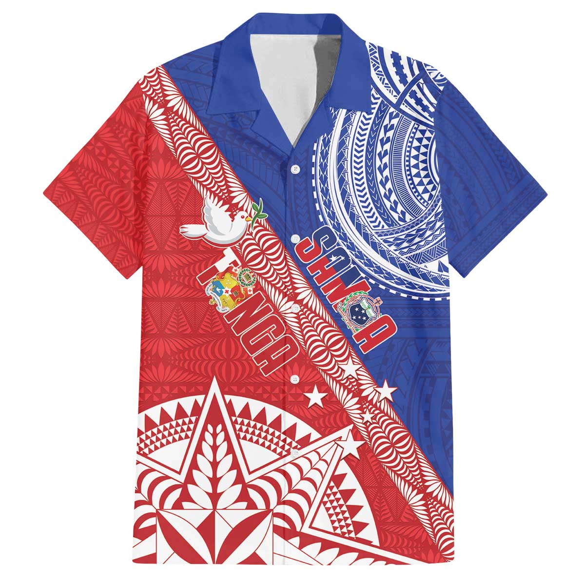 Tonga and Samoa Rugby Custom Family Matching Off The Shoulder Long Sleeve Dress and Hawaiian Shirt Ikale Tahi Manu Samoa Together - Polynesian Pride