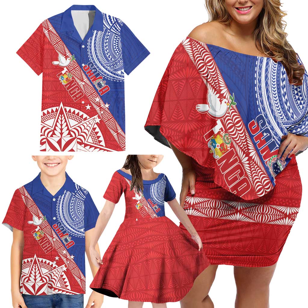 Tonga and Samoa Rugby Custom Family Matching Off Shoulder Short Dress and Hawaiian Shirt Ikale Tahi Manu Samoa Together - Polynesian Pride