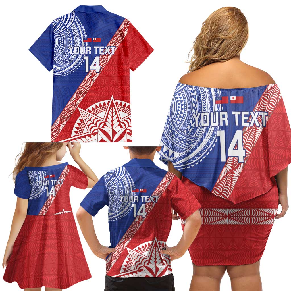 Tonga and Samoa Rugby Custom Family Matching Off Shoulder Short Dress and Hawaiian Shirt Ikale Tahi Manu Samoa Together - Polynesian Pride
