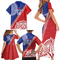 Tonga and Samoa Rugby Custom Family Matching Short Sleeve Bodycon Dress and Hawaiian Shirt Ikale Tahi Manu Samoa Together - Polynesian Pride